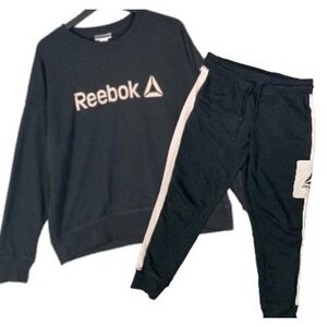 Reebok Women's Black Tracksuit L Sweatshirt & Pants Set Gym Sweatsuit Gym